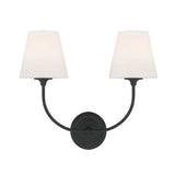 Estelle 2 Light Vanity Sconce 14", Forged Black and Opal Glass