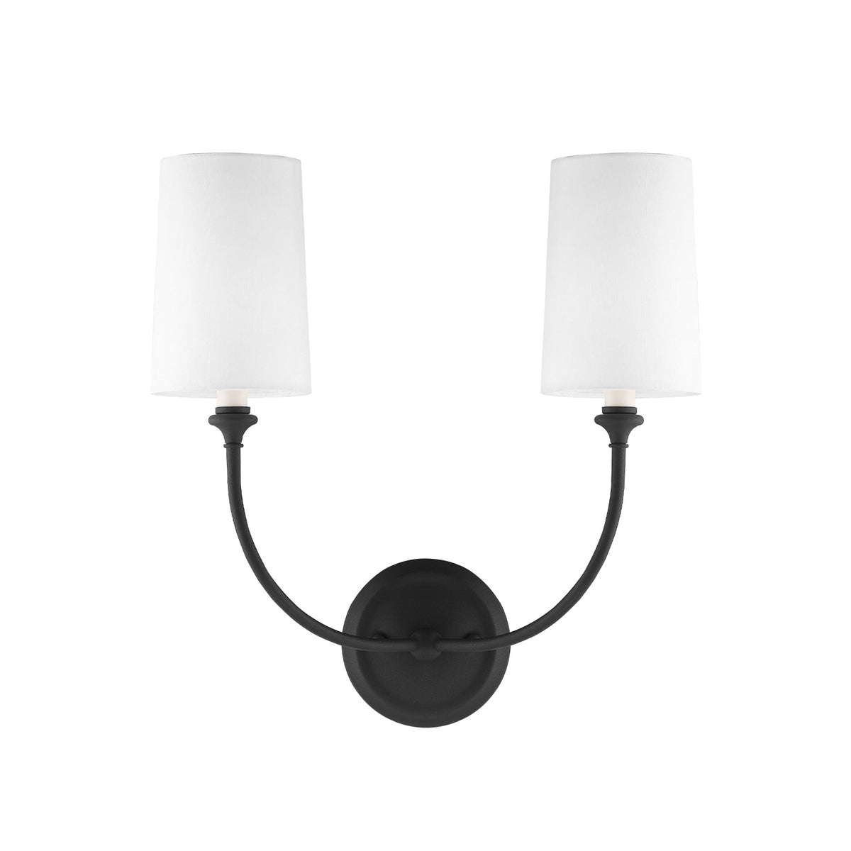 Estelle Double Wall Sconce 17", Forged Black and White Linen