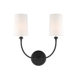Estelle Double Wall Sconce 17", Forged Black and White Linen