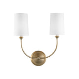 Estelle Double Wall Sconce 17", Brass and White Linen