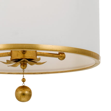 Alice Semi-Flush 14", Antique Gold with Fabric Shade, close-up of antique gold shade rim and hanging ball finial