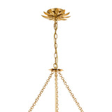 Alice Drum Chandelier 24", Antique Gold with Fabric Shade, close-up of leaf-shaped canopy and hanging chain