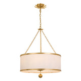 Alice Drum Chandelier 24", Antique Gold with Fabric Shade, angled view showing center rod between side chains