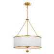 Alice Drum Chandelier 24", Antique Gold with Fabric Shade, angled view showing white drum fabric shade and chain