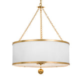Alice Drum Chandelier 24", Antique Gold with Fabric Shade, angled view of drum shade with Antique Gold rim bands