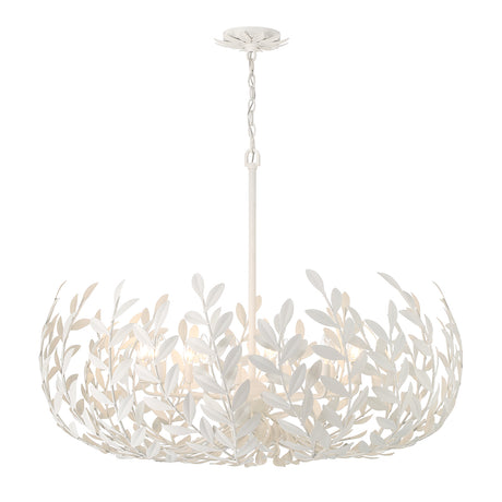 Alison Chandelier 42", Matte White, angled view showing the wide leaf frame and flower canopy