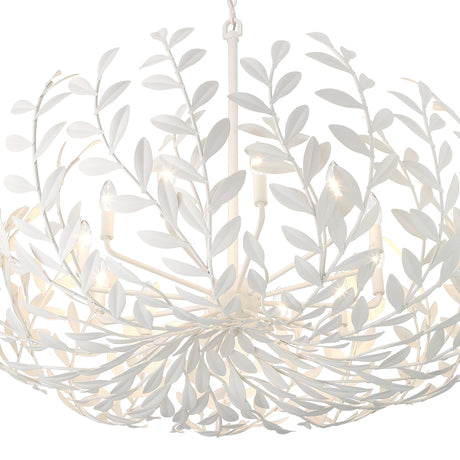 Alison Chandelier 42", Matte White, close-up of exposed candle bulbs among the leaves