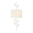 Alison Wall Sconce 24", Matte White with Fabric Shade, front view showing a fabric drum shade between leafy stem details