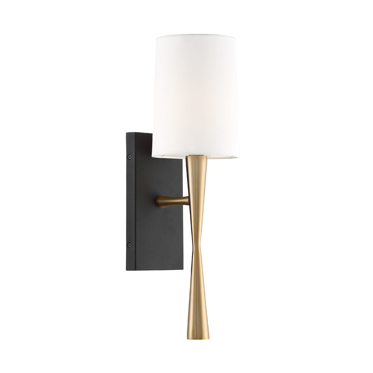 Kellan Wall Sconce 18", Aged Brass and Forged Black with White Fabric
