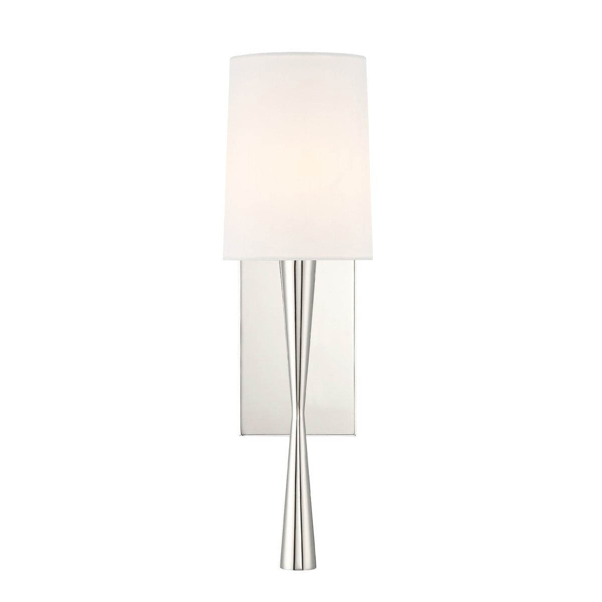 Kellan Wall Sconce 18", Polished Nickel and White Fabric