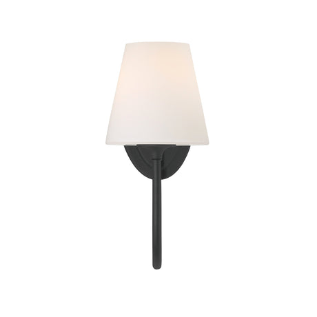 Camira Wall Sconce 13", Forged Black and Opal Glass, front view of tapered opal glass shade over Forged Black backplate