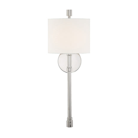 Bernadine Wall Sconce 22", Polished Nickel, front view showing circular backplate behind the vertical rod