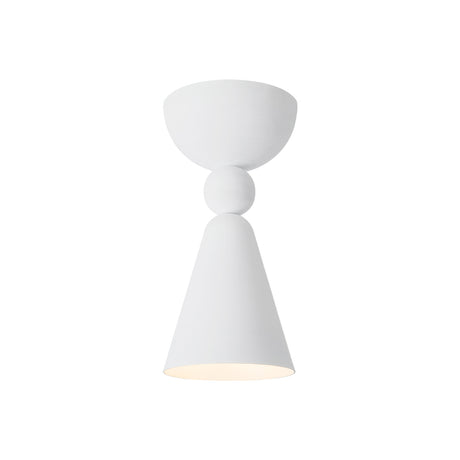 Vega Extra Small Flush Mount 4", Antique White, front view, dome canopy, sphere, and lit tapered cone shade