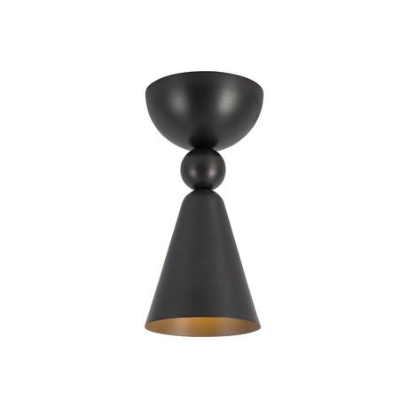 Vega Extra Small Flush Mount 4", Urban Bronze, front view showing the cone shade open bottom and gold interior