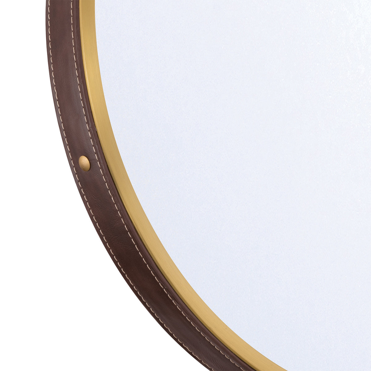 Stamford Round Decorative Mirror 18" x 23", Brass with Brown Leather Strap