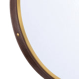 Stamford Round Decorative Mirror 18" x 23", Brass with Brown Leather Strap