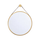 Stamford Round Decorative Mirror 18" x 23", Brass with Brown Leather Strap