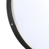 Stamford Round Decorative Mirror 18" x 23", Polished Nickel with Black Leather Strap