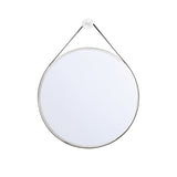 Stamford Round Decorative Mirror 18" x 23", Polished Nickel with Black Leather Strap