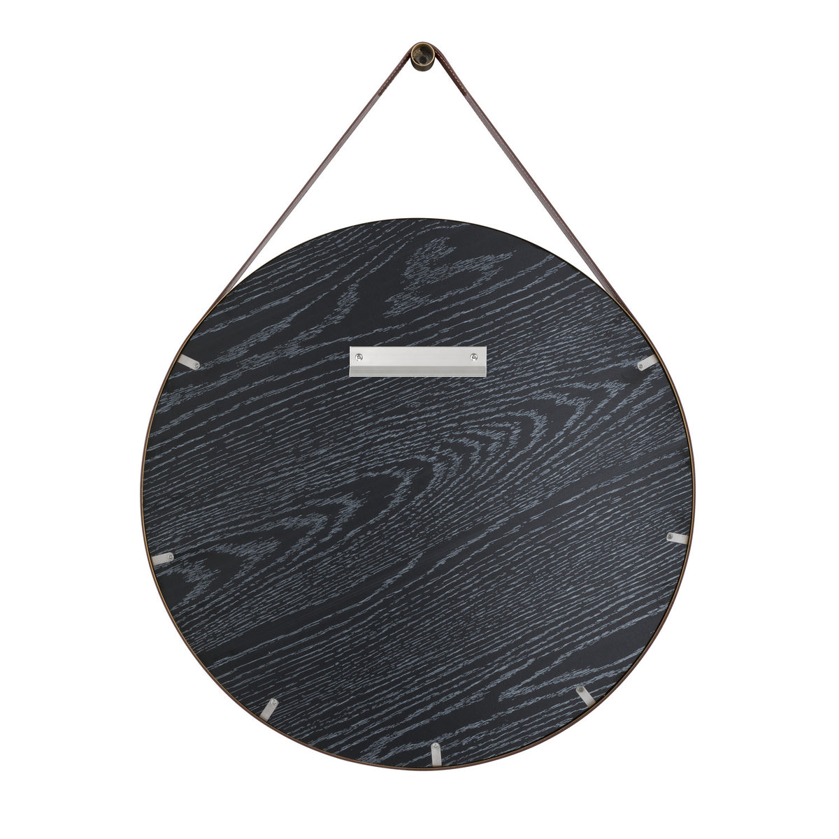 Stamford Round Decorative Mirror 24" x 32", Brass with Brown Leather Strap