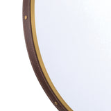 Stamford Round Decorative Mirror 24" x 32", Brass with Brown Leather Strap