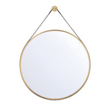Stamford Round Decorative Mirror 24" x 32", Brass with Brown Leather Strap