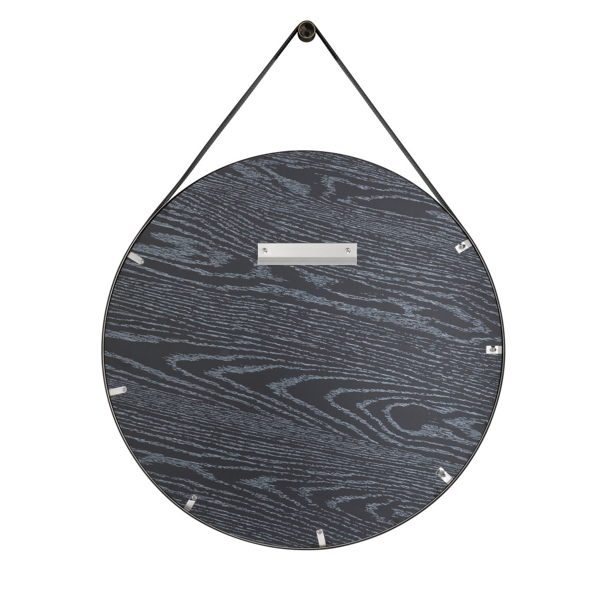 Stamford Round Decorative Mirror 24" x 32", Polished Nickel with Black Leather Strap