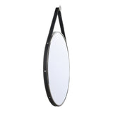 Stamford Round Decorative Mirror 24" x 32", Polished Nickel with Black Leather Strap