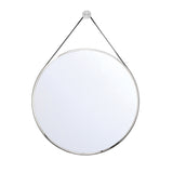 Stamford Round Decorative Mirror 24" x 32", Polished Nickel with Black Leather Strap