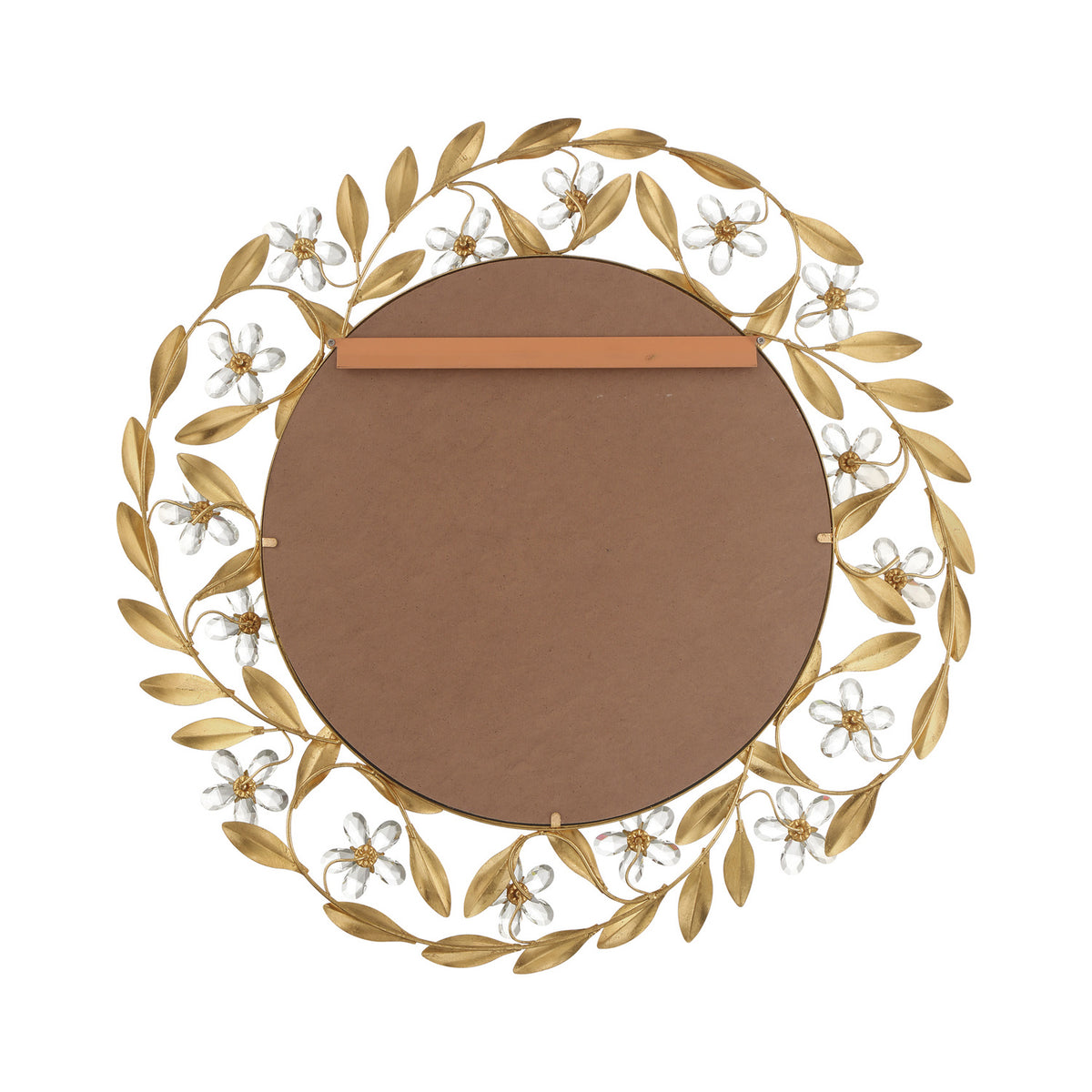 Jasmine Round Decorative Mirror 30" x 30", Antique Gold and Crystal