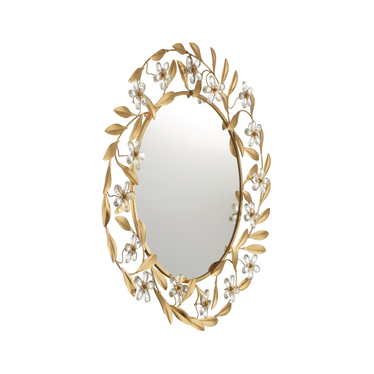Jasmine Round Decorative Mirror 30" x 30", Antique Gold and Crystal