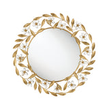 Jasmine Round Decorative Mirror 30" x 30", Antique Gold and Crystal