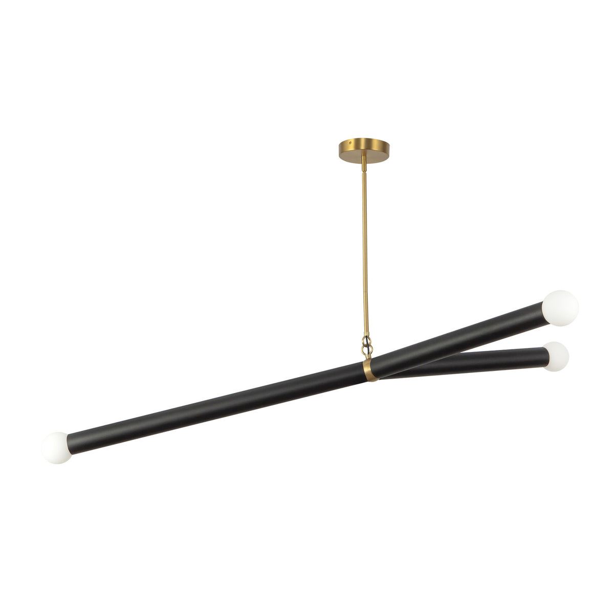 Roswell 3 Light LED Pendant 52", Black Vegan Leather and Brushed Brass
