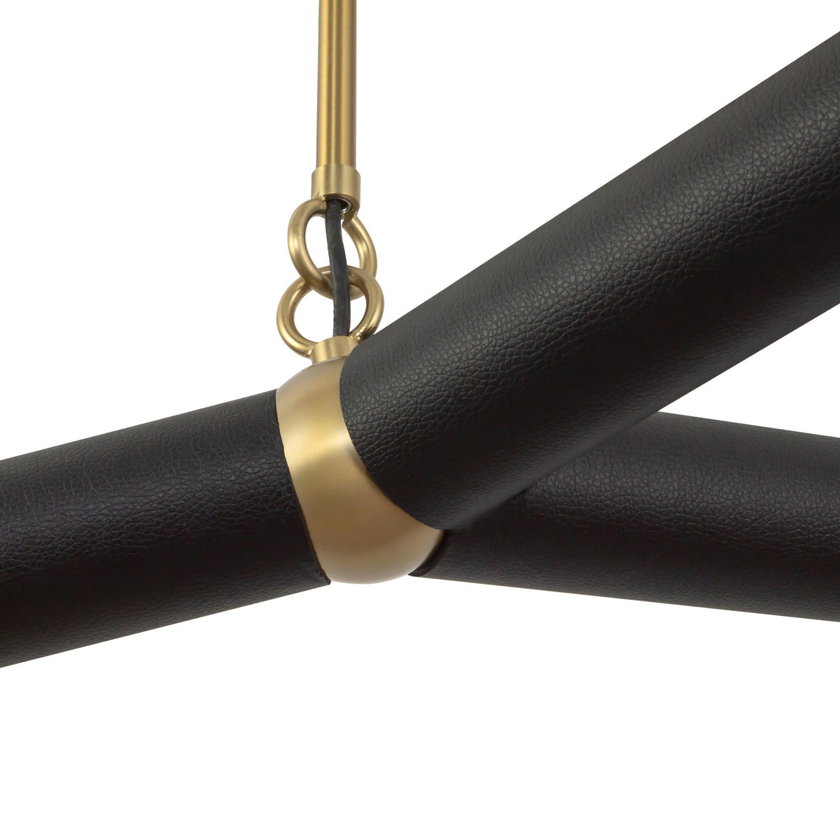 Roswell 3 Light LED Pendant 52", Black Vegan Leather and Brushed Brass