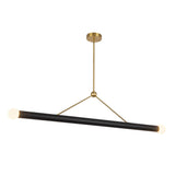 Roswell 2 Light LED Linear Pendant 52", Black Vegan Leather and Brushed Brass