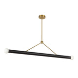 Roswell 2 Light LED Linear Pendant 52", Black Vegan Leather and Brushed Brass