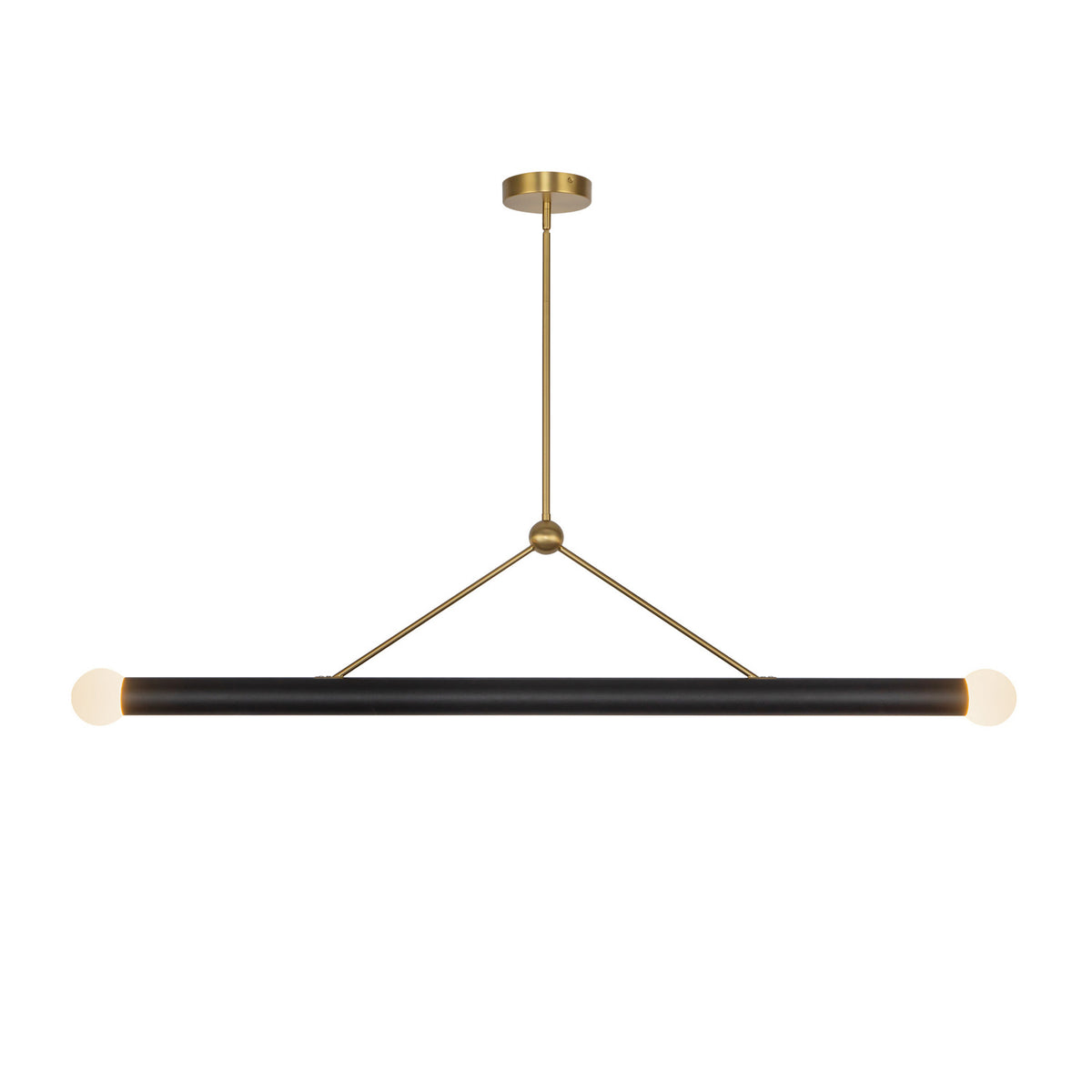 Roswell 2 Light LED Linear Pendant 52", Black Vegan Leather and Brushed Brass