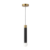 Roswell LED Pendant 5", Black Vegan Leather and Brushed Brass