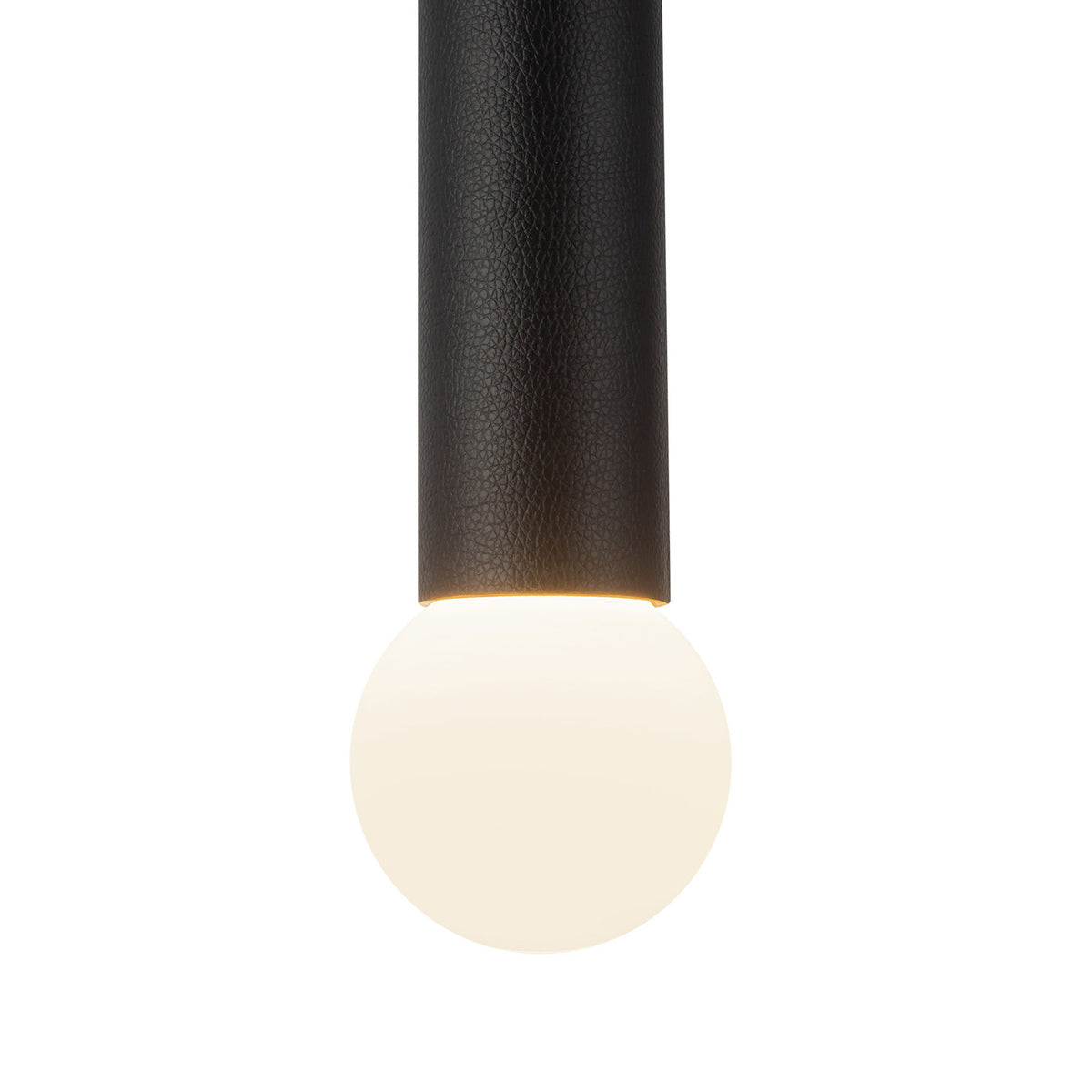 Roswell LED Pendant 5", Black Vegan Leather and Brushed Brass