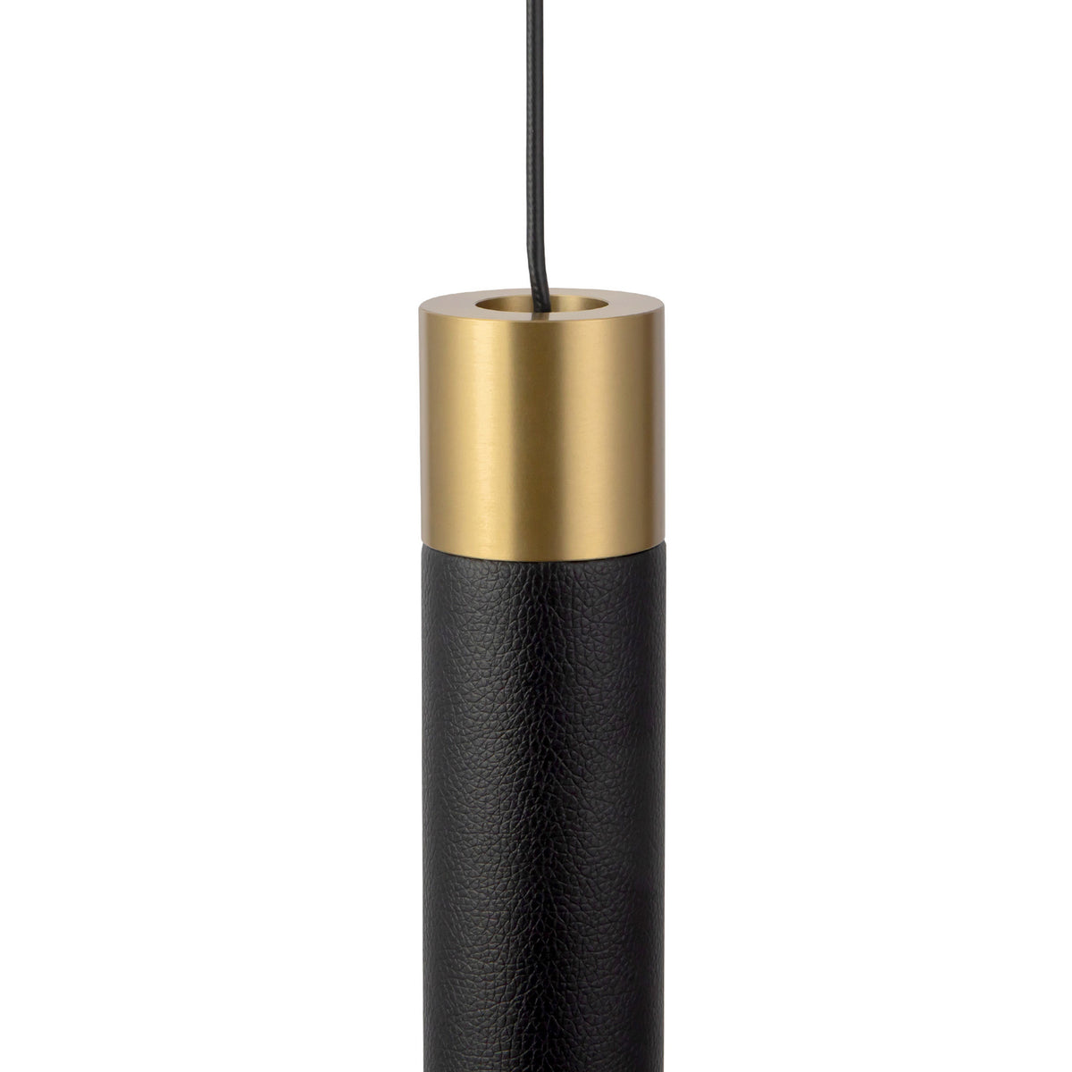 Roswell LED Pendant 5", Black Vegan Leather and Brushed Brass