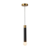 Roswell LED Pendant 5", Black Vegan Leather and Brushed Brass