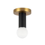 Roswell Small LED Flush Mount 5", Black Vegan Leather and Brushed Brass