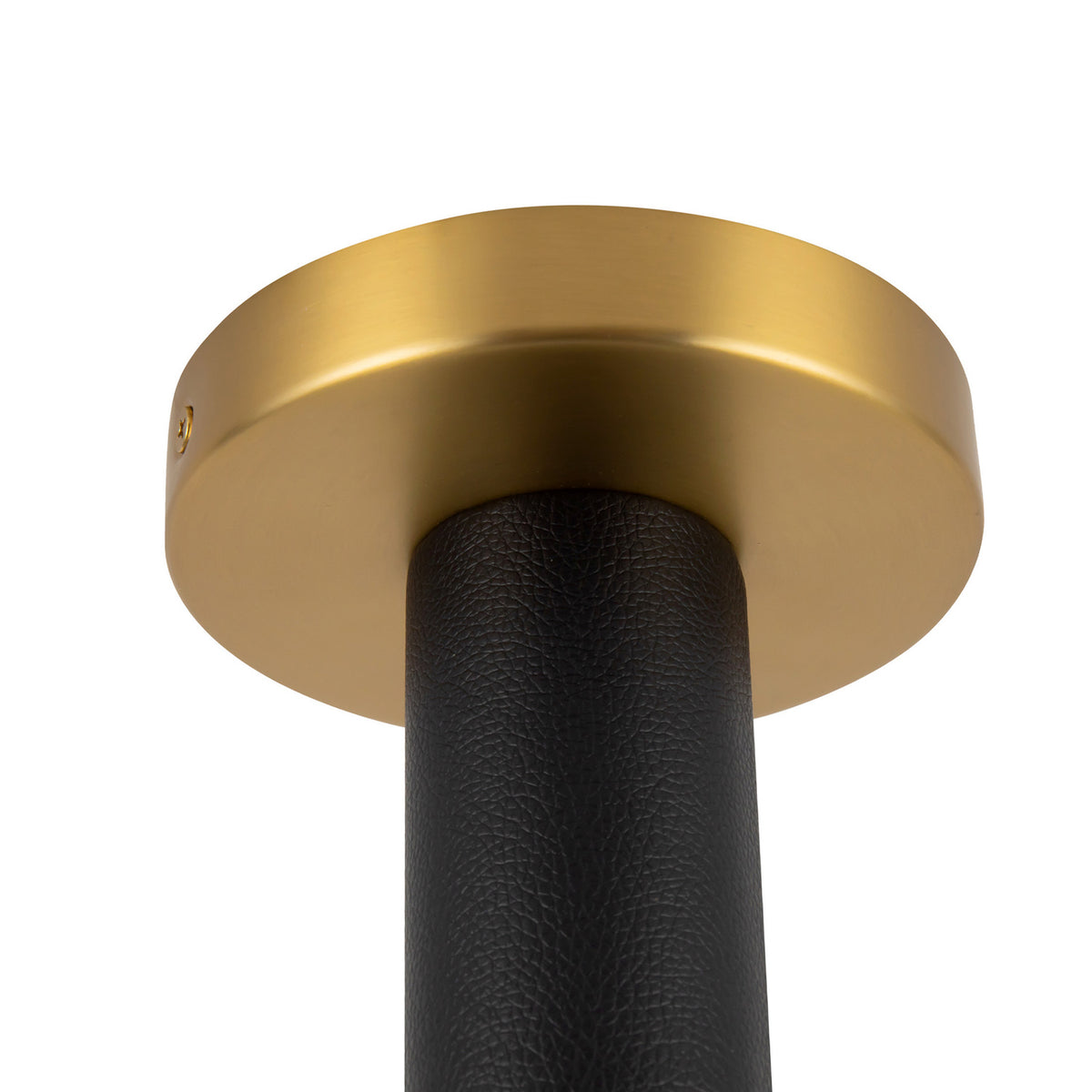 Roswell Small LED Flush Mount 5", Black Vegan Leather and Brushed Brass