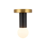 Roswell Small LED Flush Mount 5", Black Vegan Leather and Brushed Brass