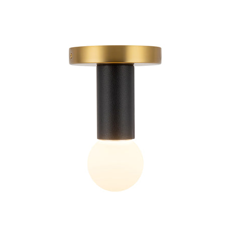 Roswell Small LED Flush Mount 5", Black Vegan Leather and Brushed Brass