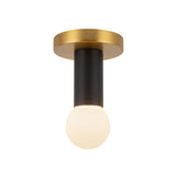 Roswell Small LED Flush Mount 5", Black Vegan Leather and Brushed Brass