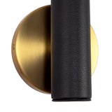 Roswell 1 Light LED Wall Sconce 8", Black Vegan Leather and Brushed Brass