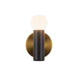 Roswell 1 Light LED Wall Sconce 8", Black Vegan Leather and Brushed Brass