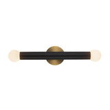 Roswell 2 Light LED Wall Sconce 24", Black Vegan Leather and Brushed Brass