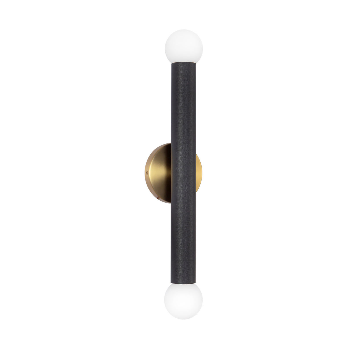 Roswell 2 Light LED Wall Sconce 24", Black Vegan Leather and Brushed Brass